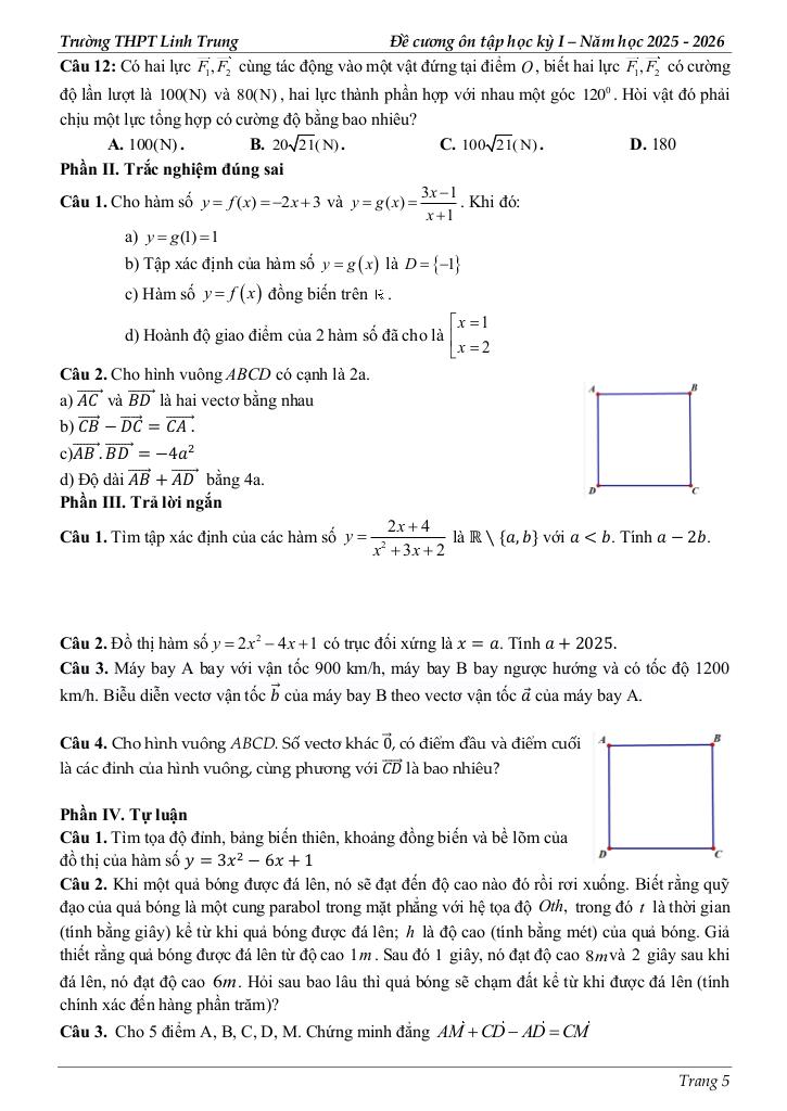 đề cương ôn tập hk1 toán 10 năm 2025 – 2026 trường thpt linh trung – tp hcm 4