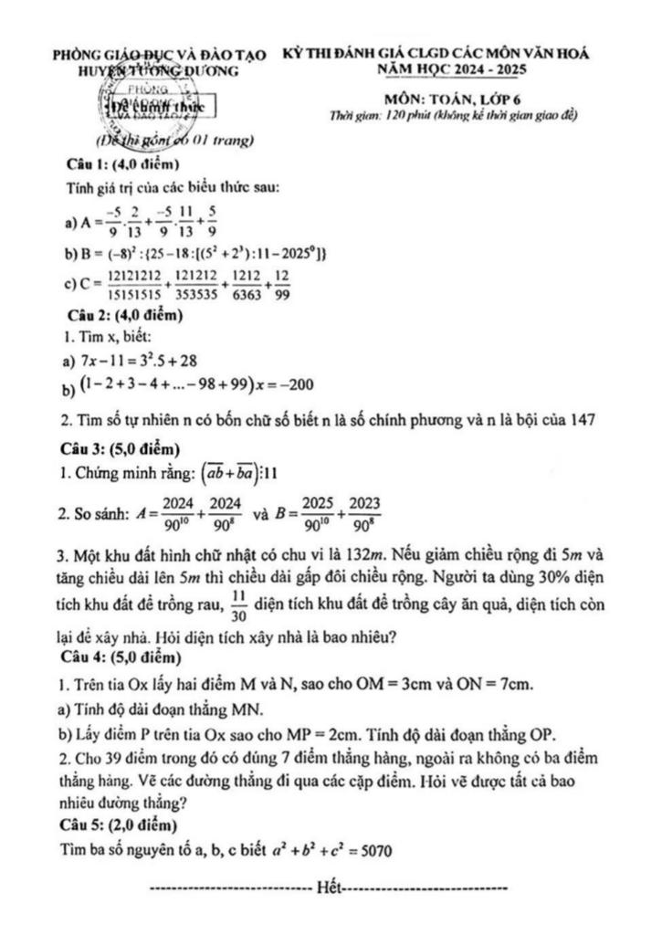 đề đánh giá clgd toán 6 năm 2024 – 2025 phòng gd&đt tương dương – nghệ an