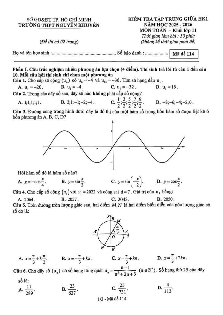 đề giữa hk1 toán 11 năm 2025 – 2026 trường thpt nguyễn khuyến – tp hcm 0