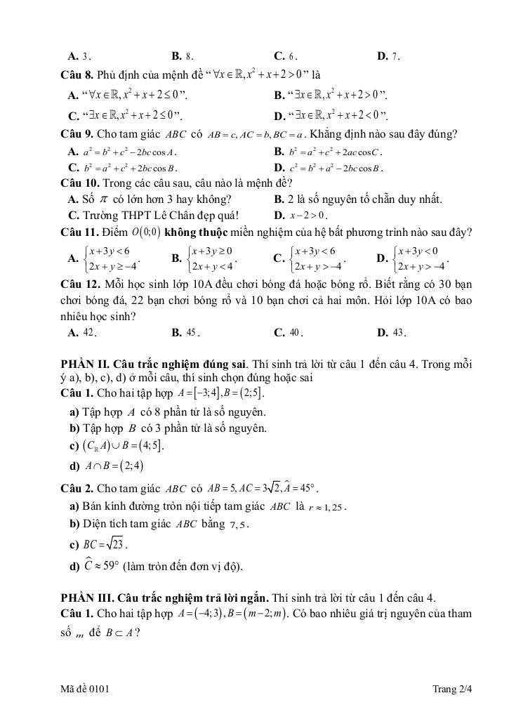 đề giữa học kì 1 toán 10 năm 2025 – 2026 trường thpt lê chân – hải phòng 1