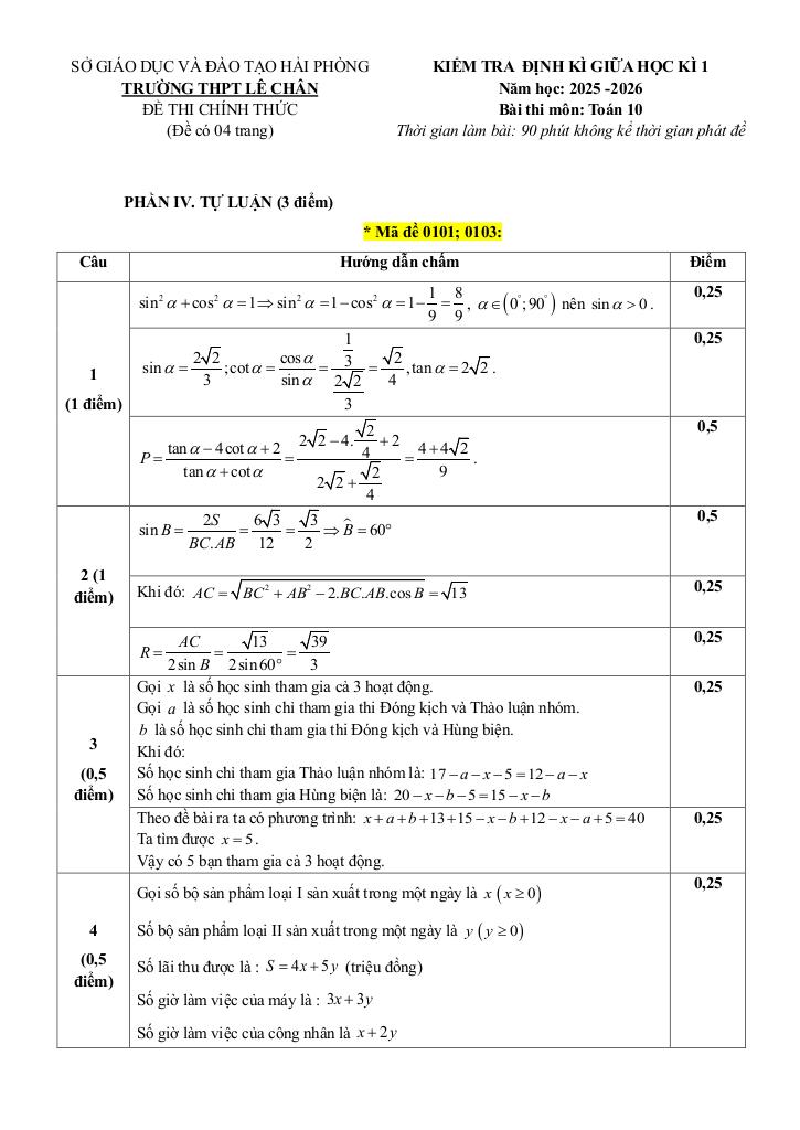 đề giữa học kì 1 toán 10 năm 2025 – 2026 trường thpt lê chân – hải phòng 9