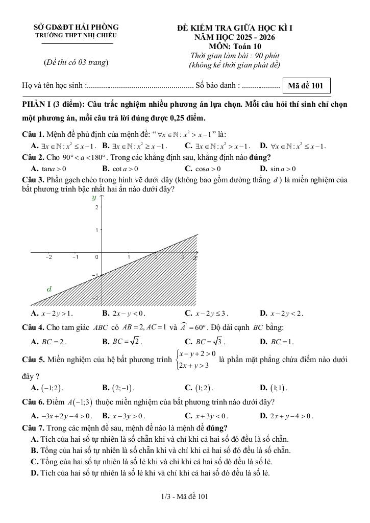 đề giữa học kì 1 toán 10 năm 2025 – 2026 trường thpt nhị chiểu – hải phòng 0