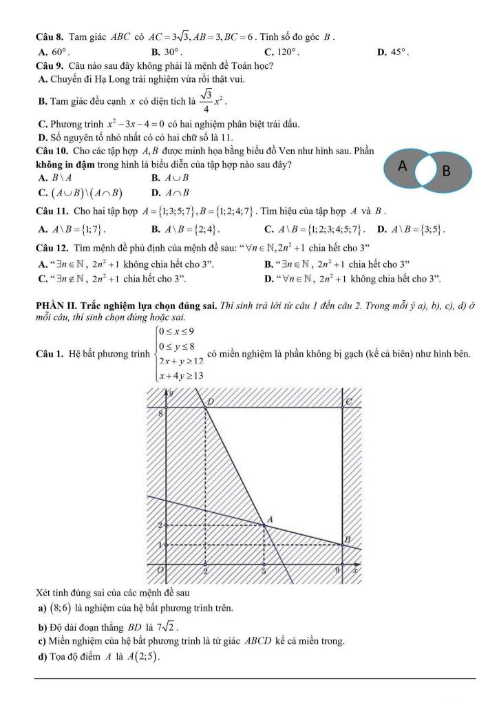 đề giữa học kì 1 toán 10 năm 2025 – 2026 trường thpt trần phú – hà nội 1