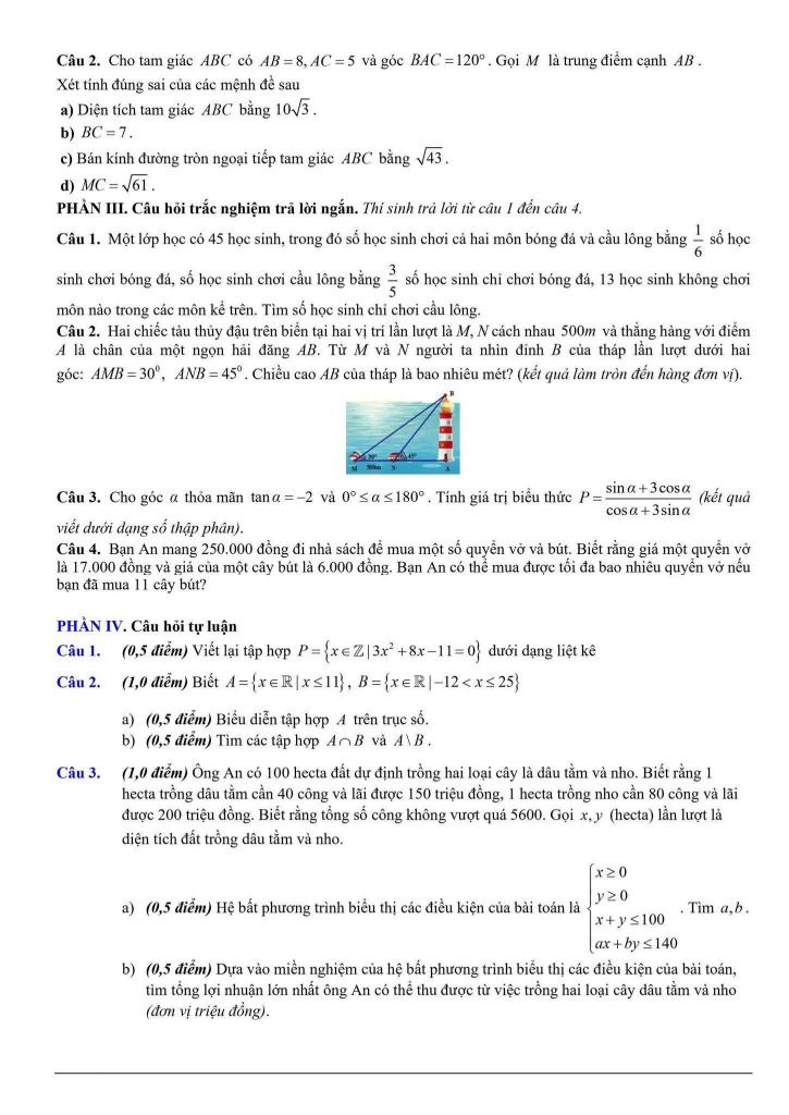đề giữa học kì 1 toán 10 năm 2025 – 2026 trường thpt trần phú – hà nội 2