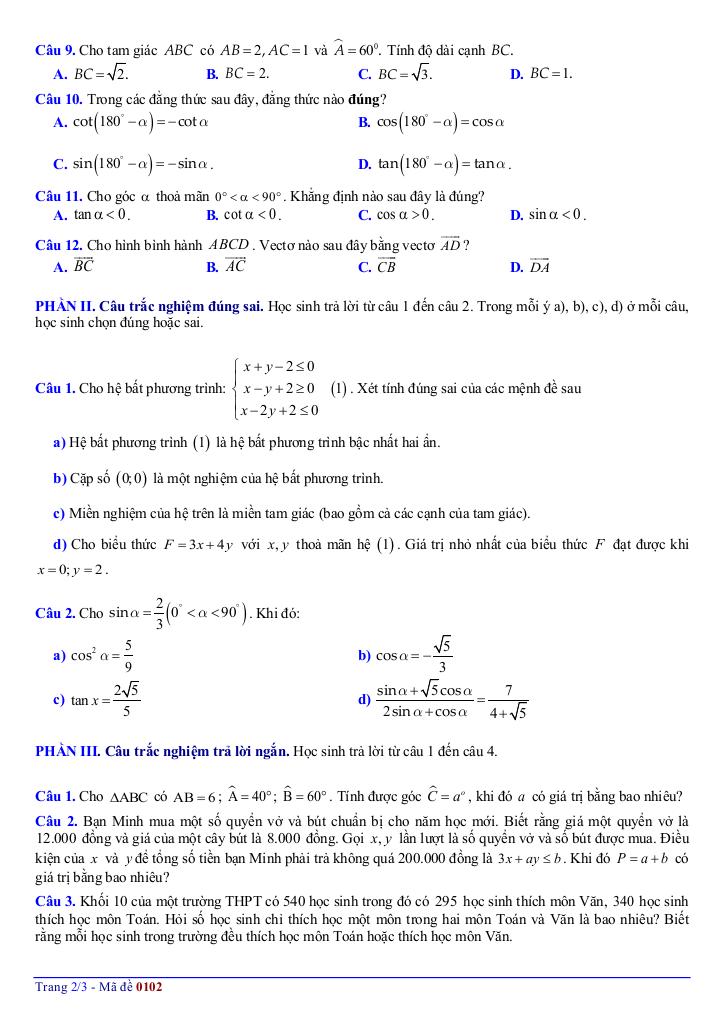 đề giữa học kì 1 toán 10 năm 2025 – 2026 trường thpt yên dũng 1 – bắc ninh 4