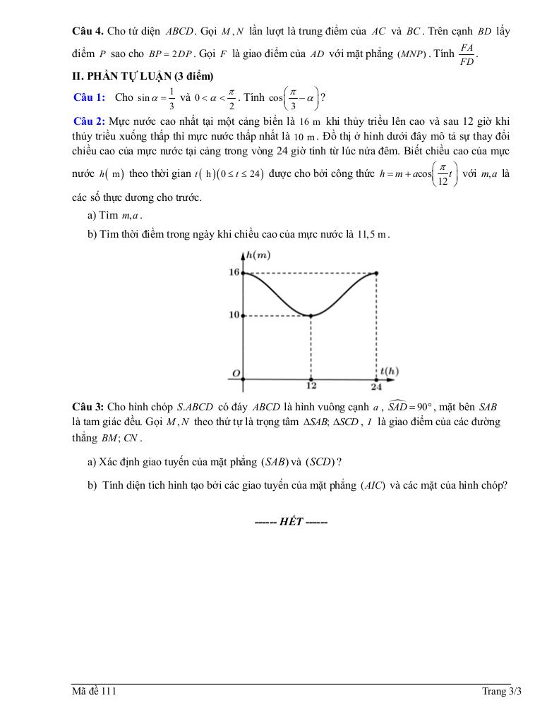 đề giữa học kì 1 toán 11 năm 2025 – 2026 trường thpt can lộc – hà tĩnh 2