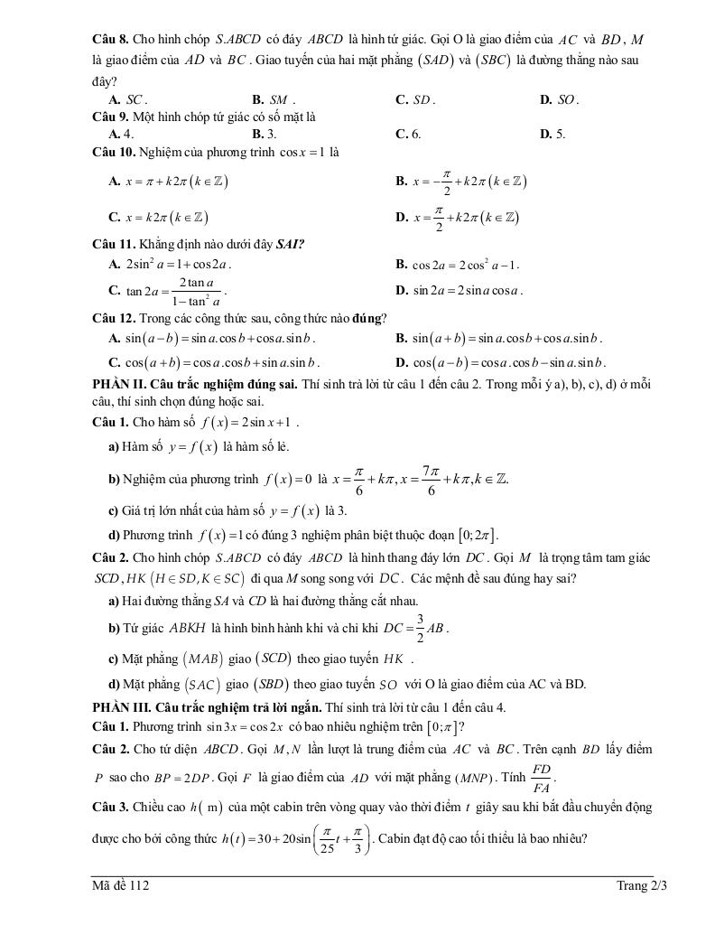 đề giữa học kì 1 toán 11 năm 2025 – 2026 trường thpt can lộc – hà tĩnh 4