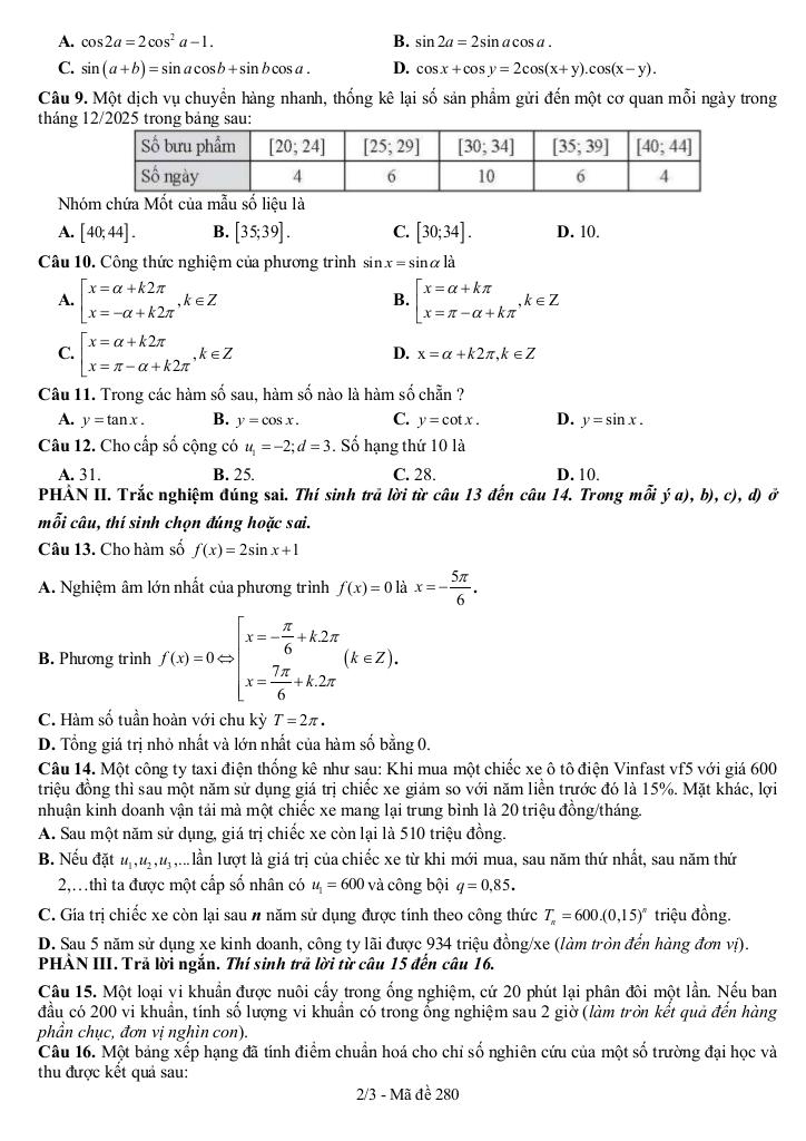 đề giữa học kì 1 toán 11 năm 2025 – 2026 trường thpt krông bông – đắk lắk 1