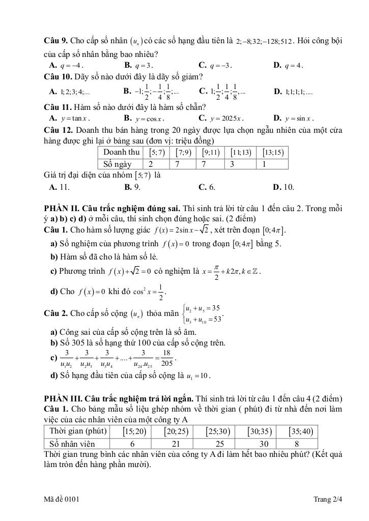 đề giữa học kì 1 toán 11 năm 2025 – 2026 trường thpt lê chân – hải phòng 1