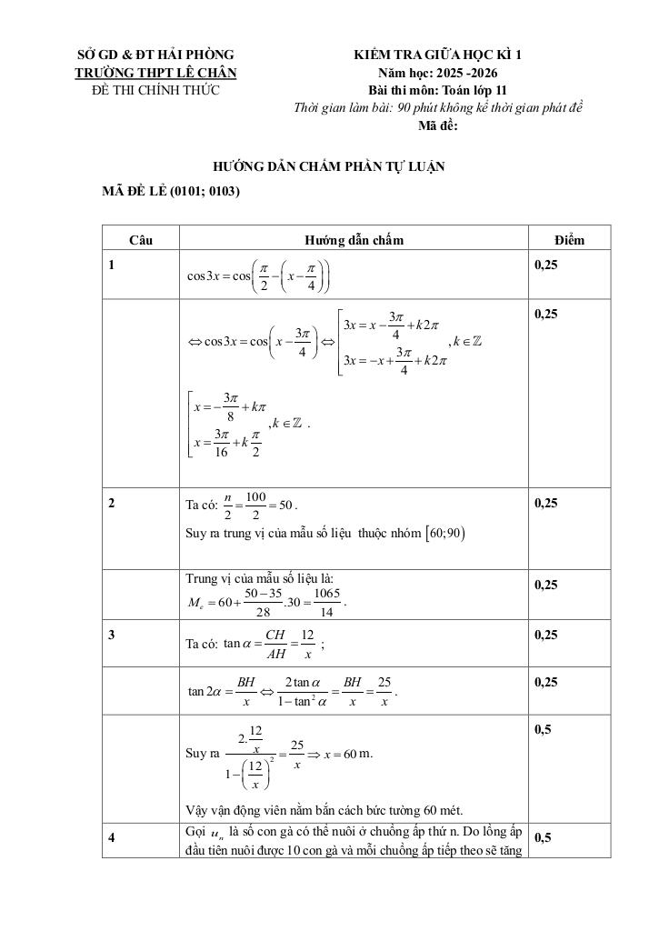 đề giữa học kì 1 toán 11 năm 2025 – 2026 trường thpt lê chân – hải phòng 9