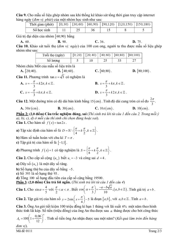 đề giữa học kì 1 toán 11 năm 2025 – 2026 trường thpt lê lợi – quảng ngãi 1
