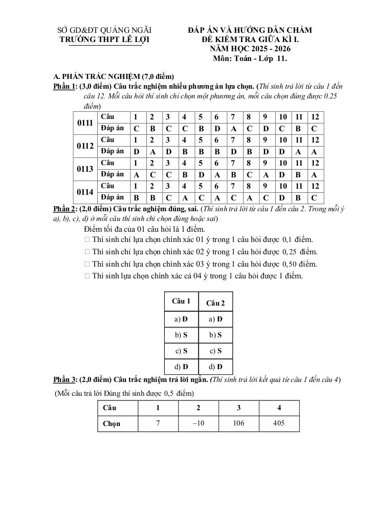 đề giữa học kì 1 toán 11 năm 2025 – 2026 trường thpt lê lợi – quảng ngãi 6