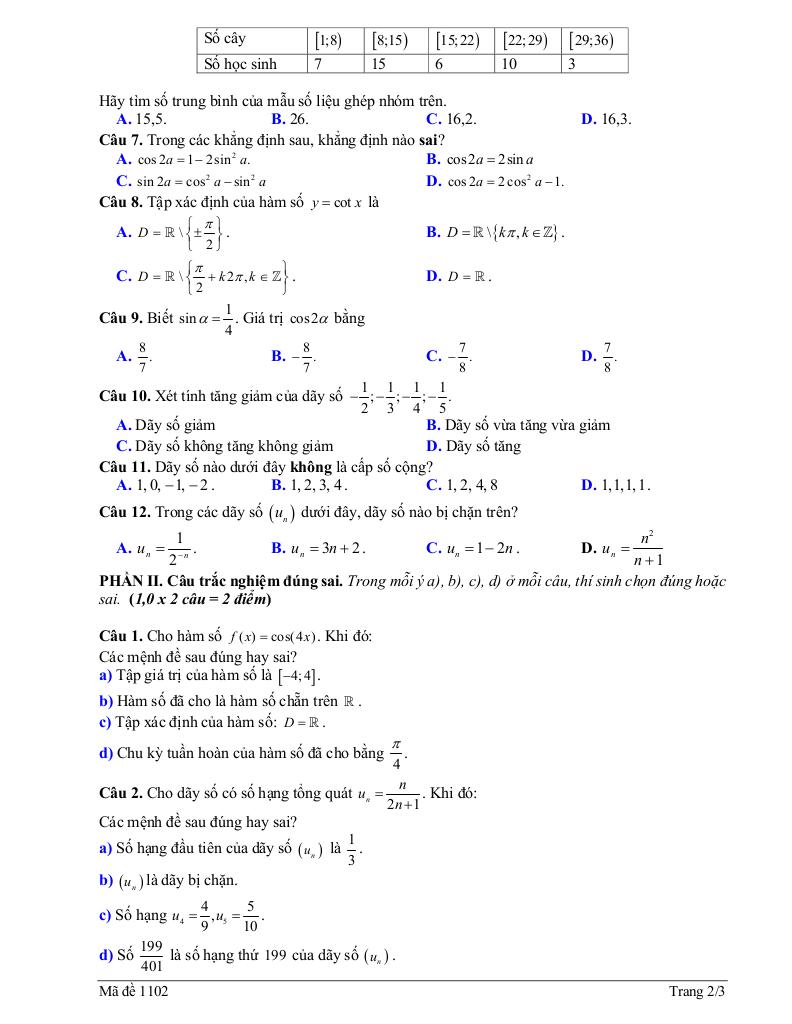 đề giữa học kì 1 toán 11 năm 2025 – 2026 trường thpt lương thế vinh – quảng ninh 4