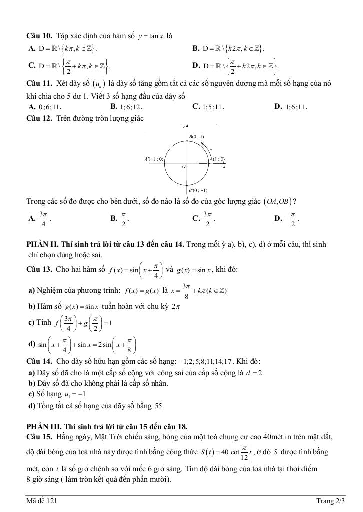 đề giữa học kì 1 toán 11 năm 2025 – 2026 trường thpt nguyễn du – hải phòng 1