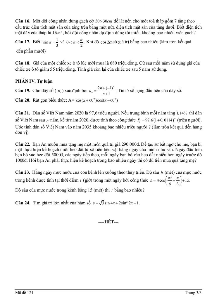 đề giữa học kì 1 toán 11 năm 2025 – 2026 trường thpt nguyễn du – hải phòng 2