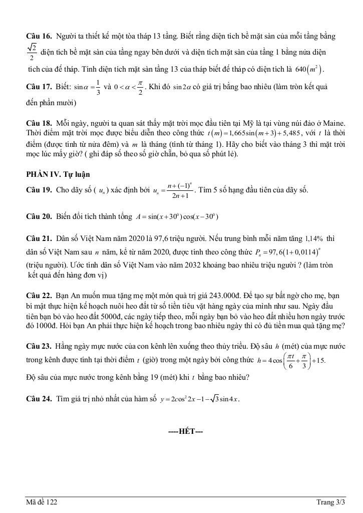 đề giữa học kì 1 toán 11 năm 2025 – 2026 trường thpt nguyễn du – hải phòng 5