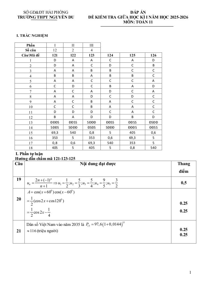 đề giữa học kì 1 toán 11 năm 2025 – 2026 trường thpt nguyễn du – hải phòng 7