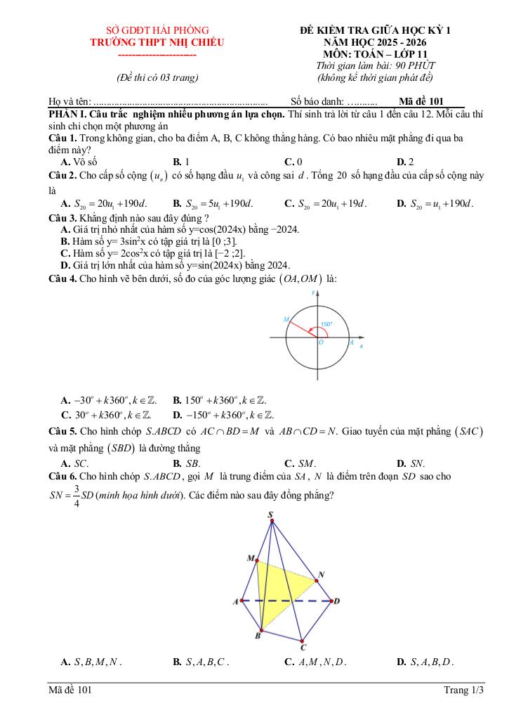 đề giữa học kì 1 toán 11 năm 2025 – 2026 trường thpt nhị chiểu – hải phòng 0