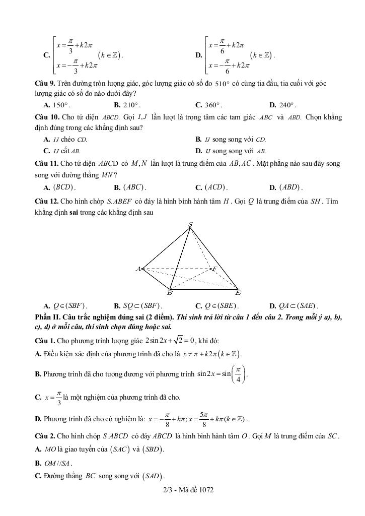 đề giữa học kì 1 toán 11 năm 2025 – 2026 trường thpt thái phiên – hải phòng 1