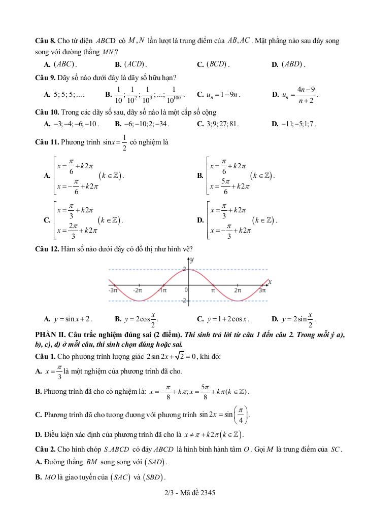 đề giữa học kì 1 toán 11 năm 2025 – 2026 trường thpt thái phiên – hải phòng 4