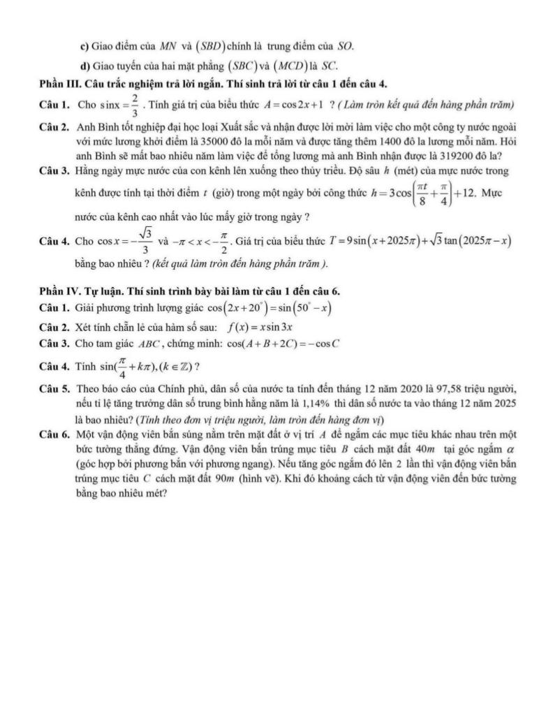 đề giữa học kì 1 toán 11 năm 2025 – 2026 trường thpt trần phú – hà nội 2