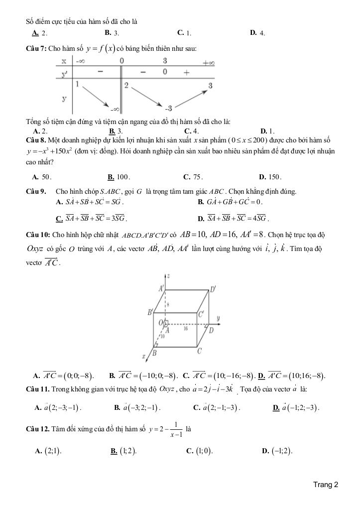 đề giữa học kì 1 toán 12 năm 2025 – 2026 trường thpt củ chi – tp hcm 1