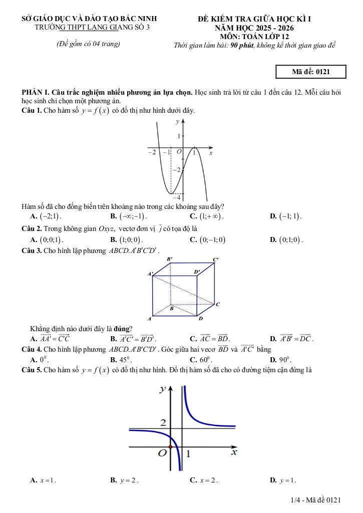 đề giữa học kì 1 toán 12 năm 2025 – 2026 trường thpt lạng giang 3 – bắc ninh 0