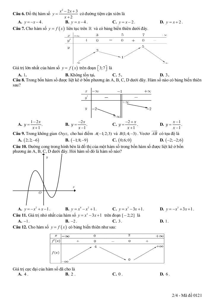 đề giữa học kì 1 toán 12 năm 2025 – 2026 trường thpt lạng giang 3 – bắc ninh 1