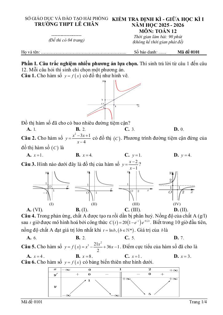 đề giữa học kì 1 toán 12 năm 2025 – 2026 trường thpt lê chân – hải phòng 0