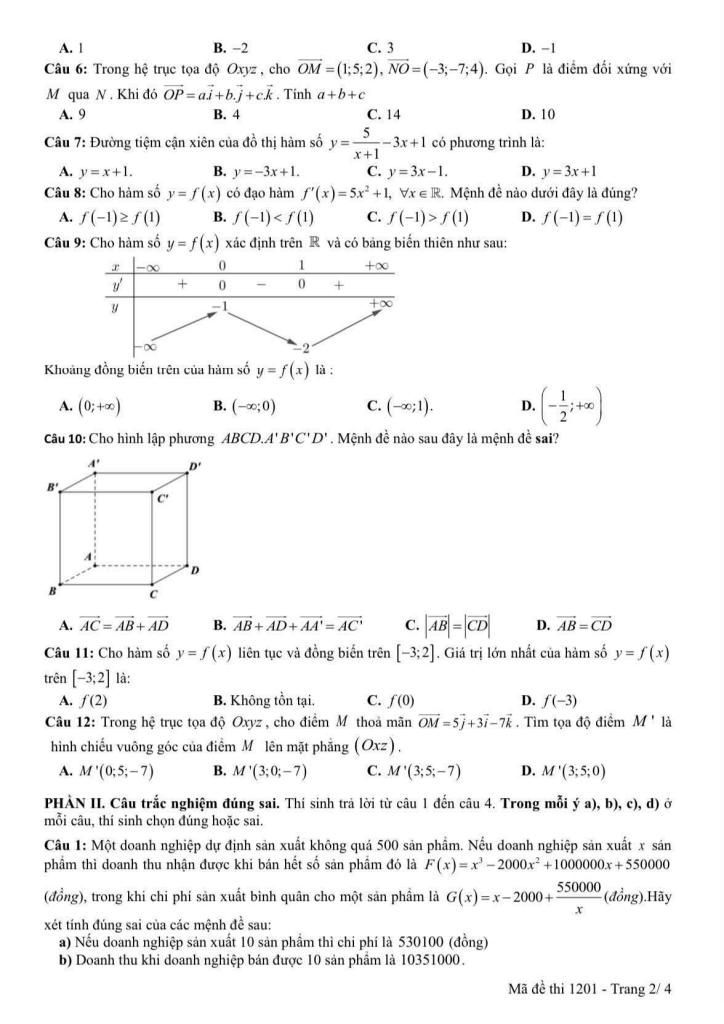 đề giữa học kì 1 toán 12 năm 2025 – 2026 trường thpt nguyễn gia thiều – hà nội 1