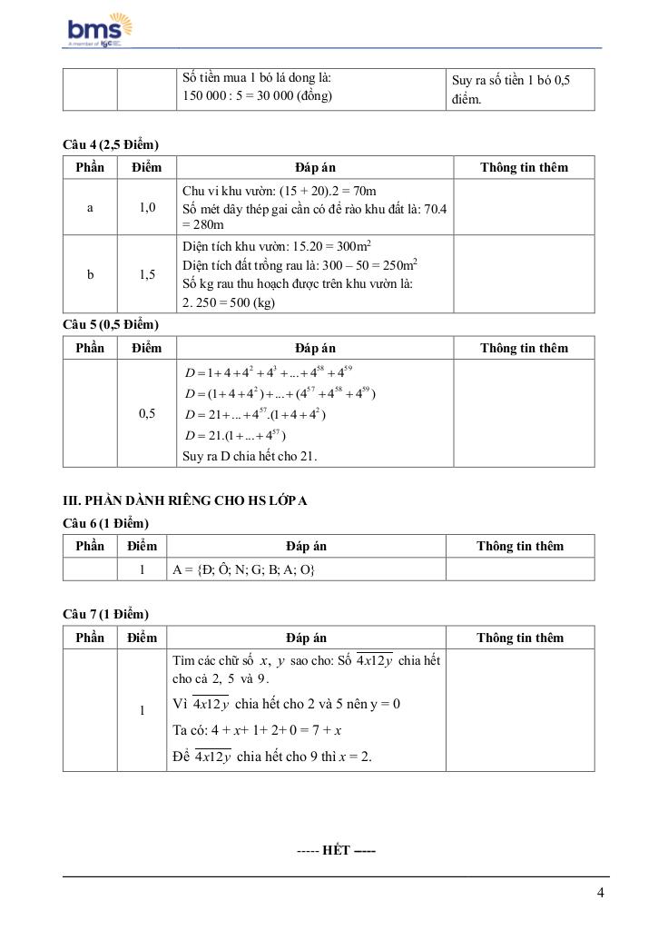 đề giữa học kì 1 toán 6 năm 2024 – 2025 trường ban mai school – hà nội 3