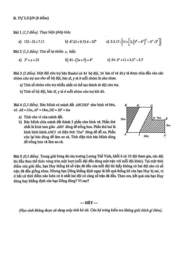 đề giữa học kì 1 toán 6 năm 2025 – 2026 trường lương thế vinh – hà nội 1