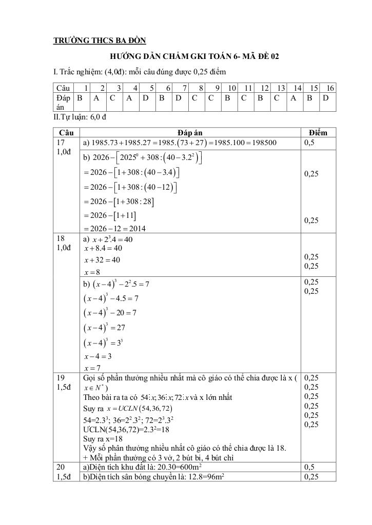 đề giữa học kì 1 toán 6 năm 2025 – 2026 trường thcs ba đồn – quảng trị 6