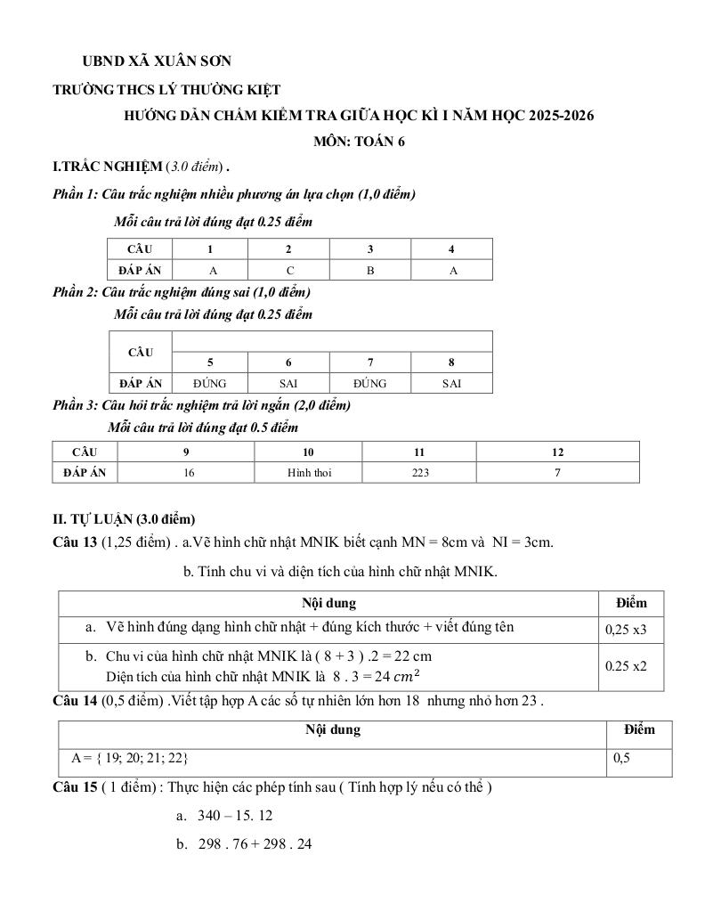 đề giữa học kì 1 toán 6 năm 2025 – 2026 trường thcs lý thường kiệt – tp hcm 2
