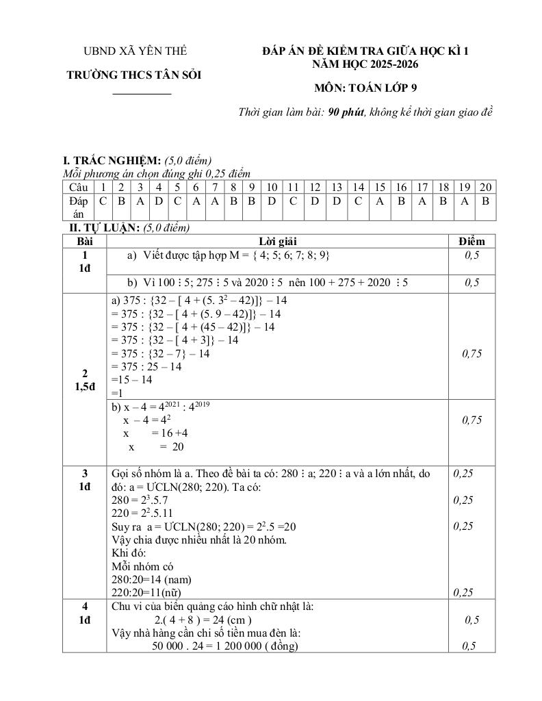 đề giữa học kì 1 toán 6 năm 2025 – 2026 trường thcs tân sỏi – bắc ninh 4