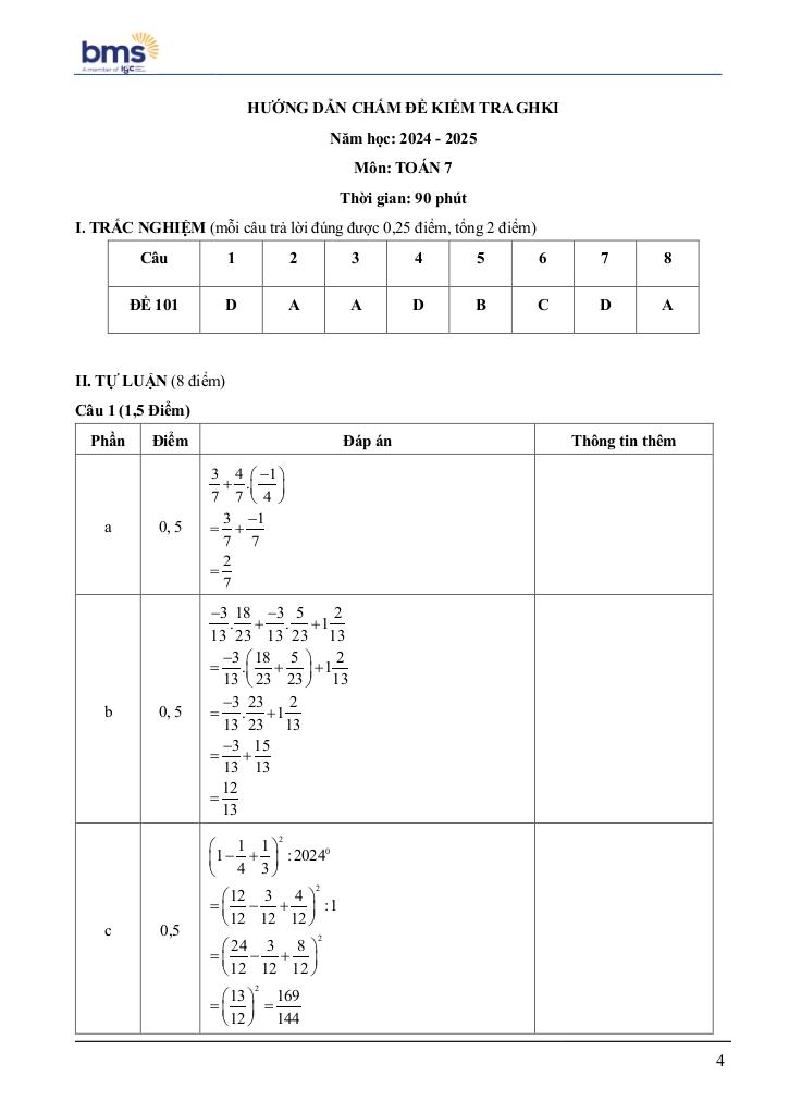 đề giữa học kì 1 toán 7 năm 2024 – 2025 trường ban mai school – hà nội 3