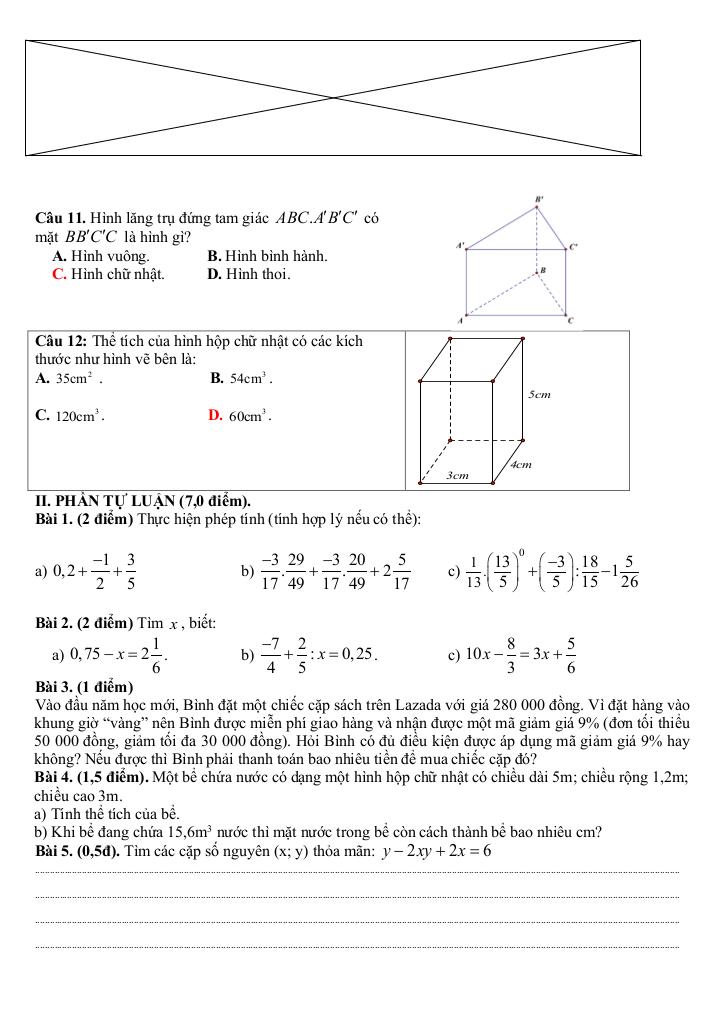 đề giữa học kì 1 toán 7 năm 2024 – 2025 trường thcs hoài thanh – bình định 5