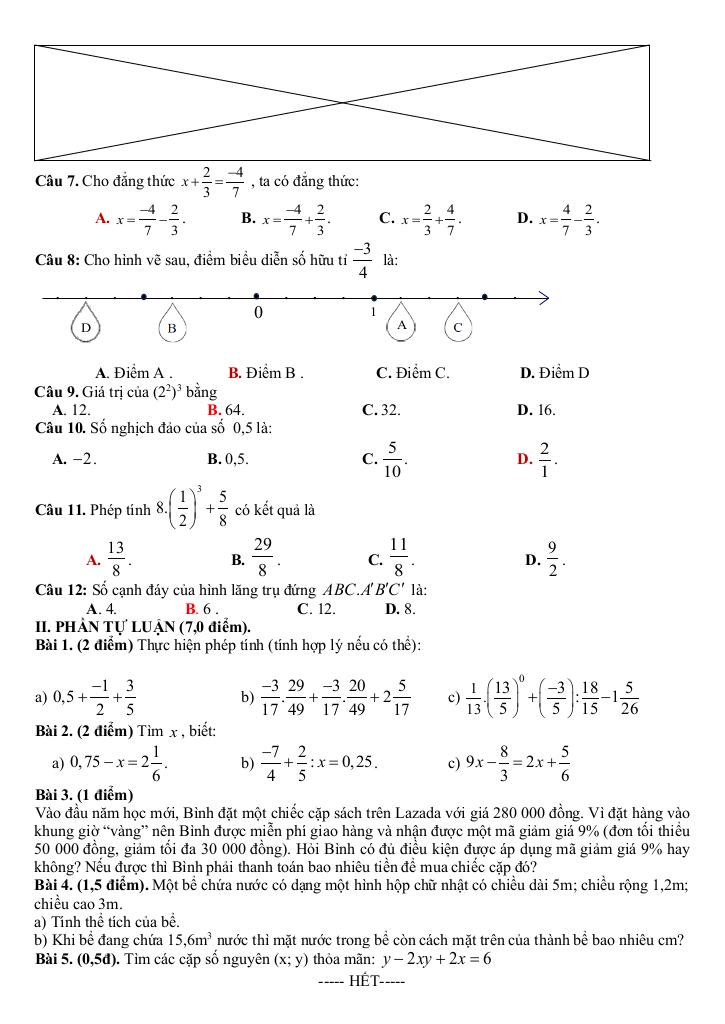 đề giữa học kì 1 toán 7 năm 2024 – 2025 trường thcs hoài thanh – bình định 7