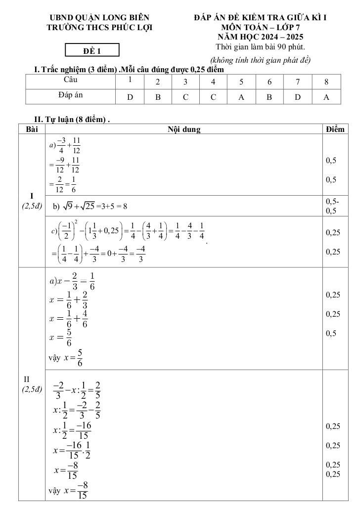 đề giữa học kì 1 toán 7 năm 2024 – 2025 trường thcs phúc lợi – hà nội 7