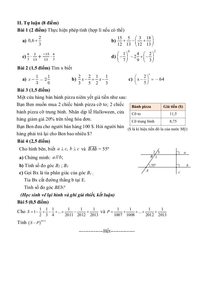 đề giữa học kì 1 toán 7 năm 2024 – 2025 trường thcs vạn phúc – hà nội 6