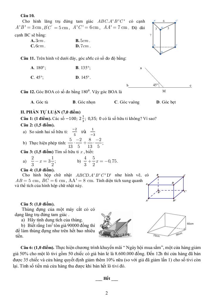đề giữa học kì 1 toán 7 năm 2025 – 2026 trường ngô thời nhiệm – tp hcm 1