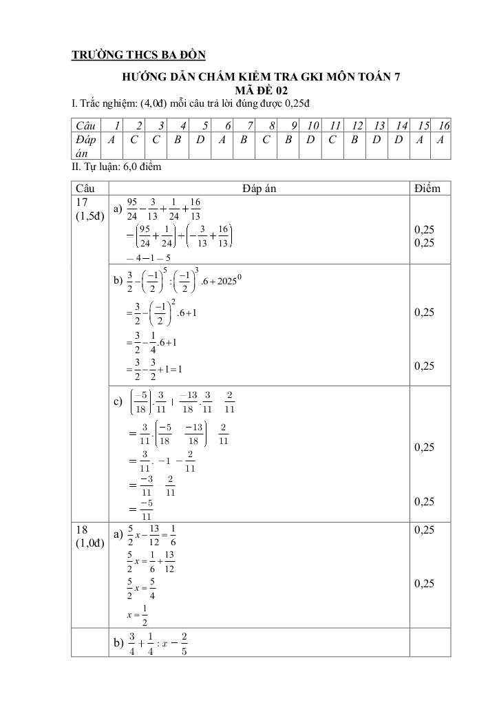 đề giữa học kì 1 toán 7 năm 2025 – 2026 trường thcs ba đồn – quảng trị 6