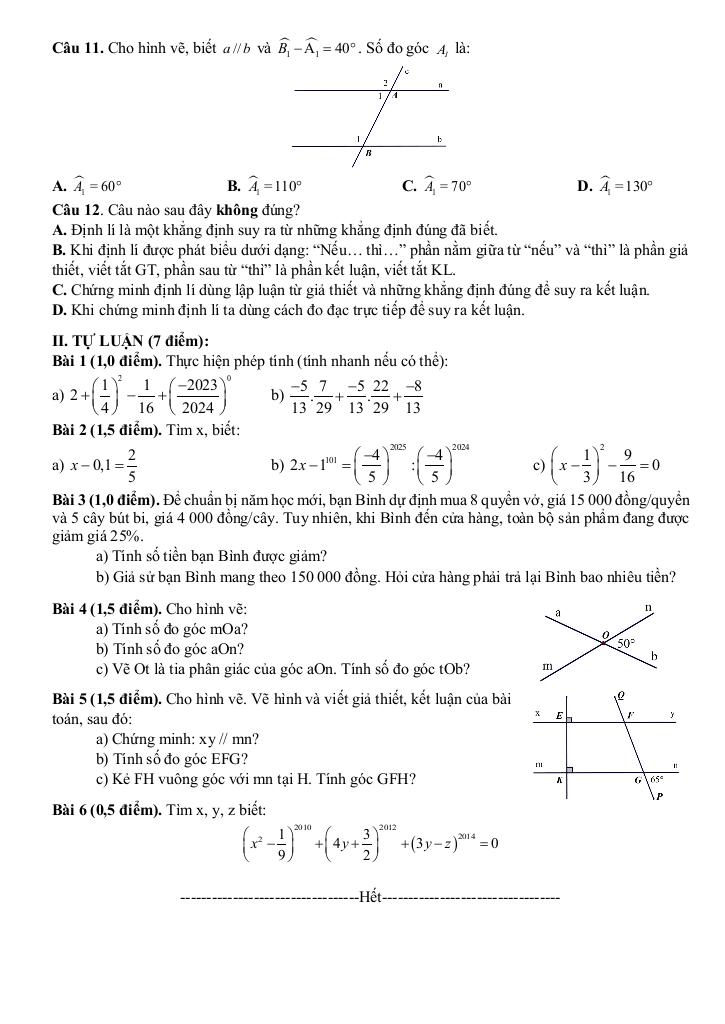 đề giữa học kì 1 toán 7 năm 2025 – 2026 trường thcs bát tràng – hà nội 3