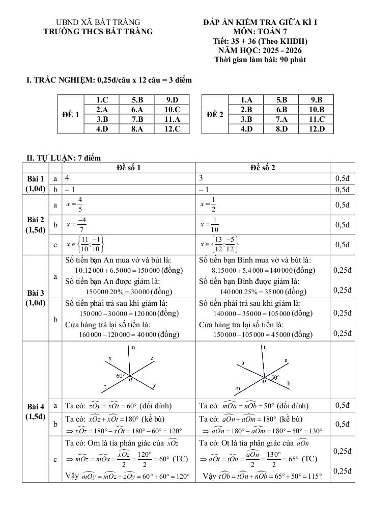 đề giữa học kì 1 toán 7 năm 2025 – 2026 trường thcs bát tràng – hà nội 4
