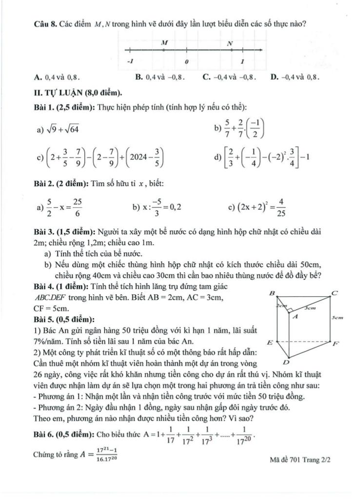 đề giữa học kì 1 toán 7 năm 2025 – 2026 trường thcs nguyễn bỉnh khiêm – hà nội 1