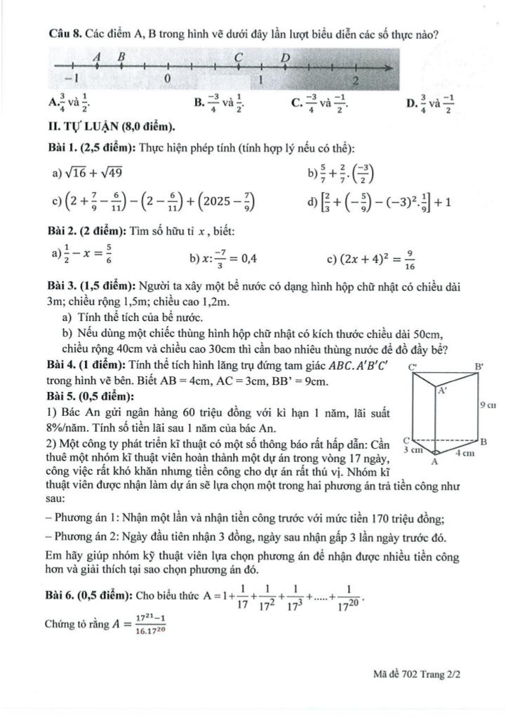 đề giữa học kì 1 toán 7 năm 2025 – 2026 trường thcs nguyễn bỉnh khiêm – hà nội 3