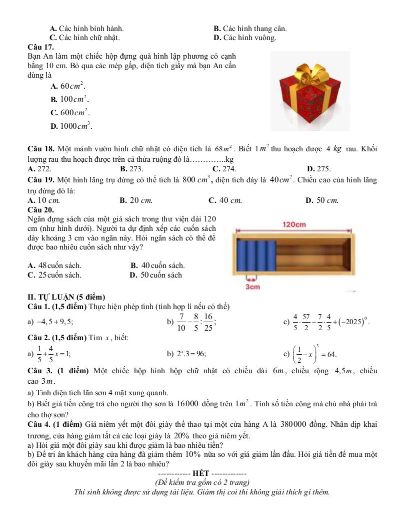 đề giữa học kì 1 toán 7 năm 2025 – 2026 trường thcs nội duệ – bắc ninh 1