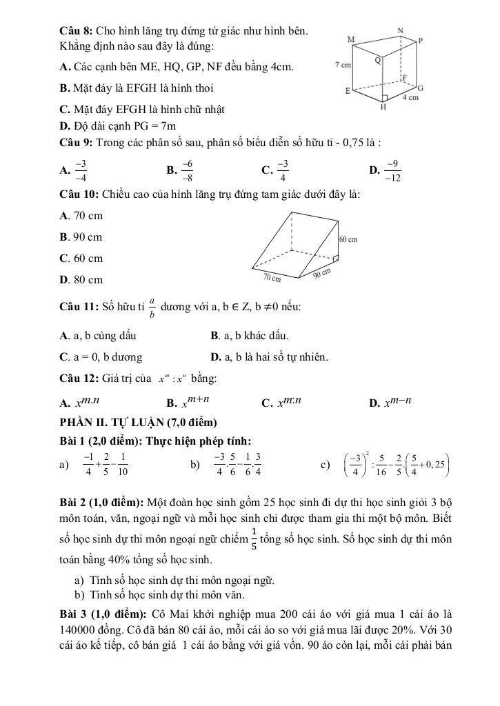 đề giữa học kì 1 toán 7 năm 2025 – 2026 trường thcs phú lợi – tp hcm 1