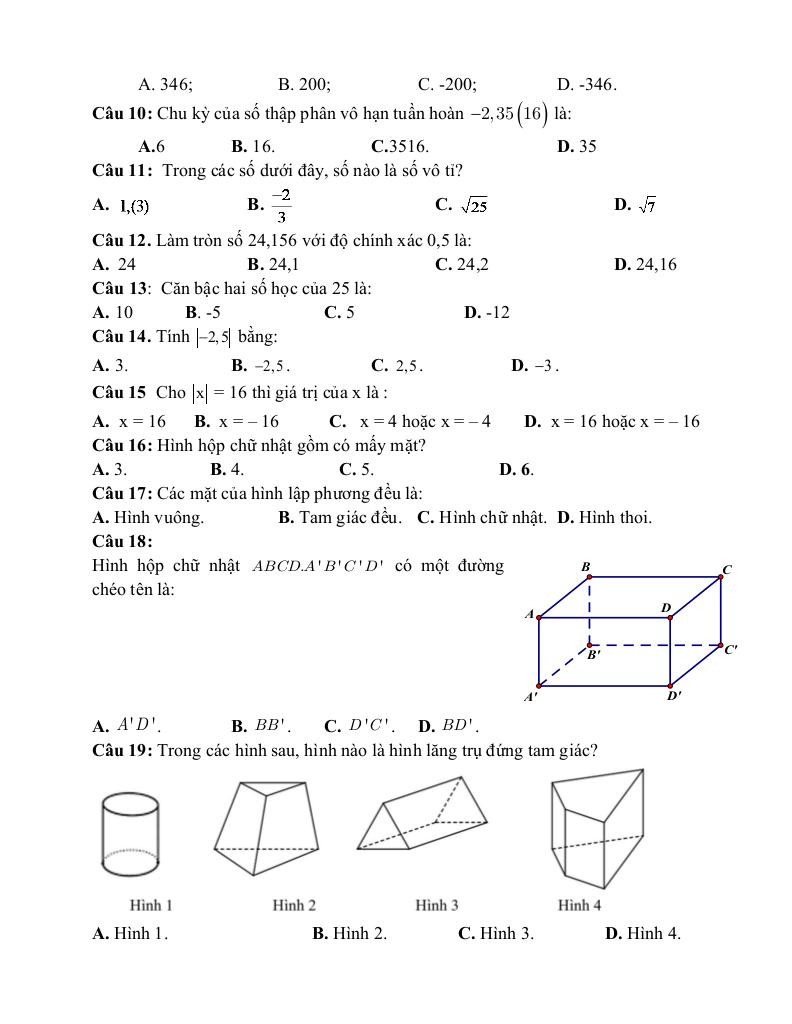đề giữa học kì 1 toán 7 năm 2025 – 2026 trường thcs tân sỏi – bắc ninh 5