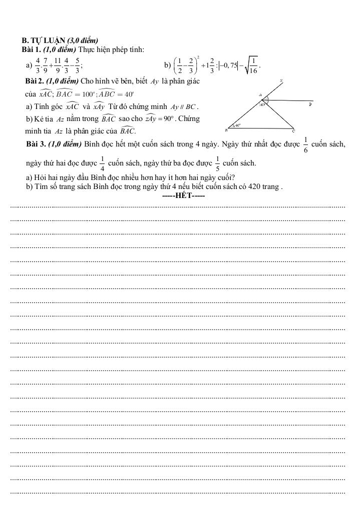 đề giữa học kì 1 toán 7 năm 2025 – 2026 trường thcs thanh miện – hải phòng 2